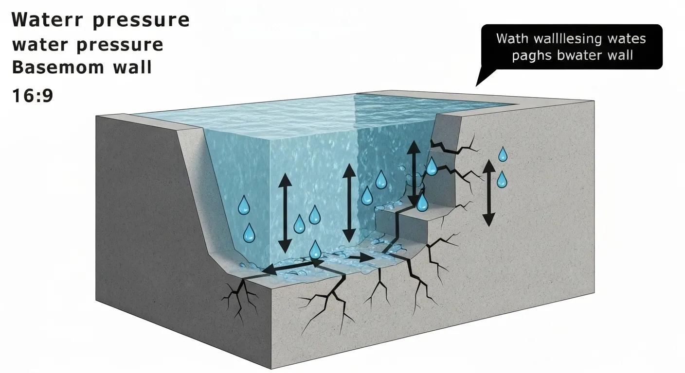 Diagram showing water pressure pushing against a basement wall